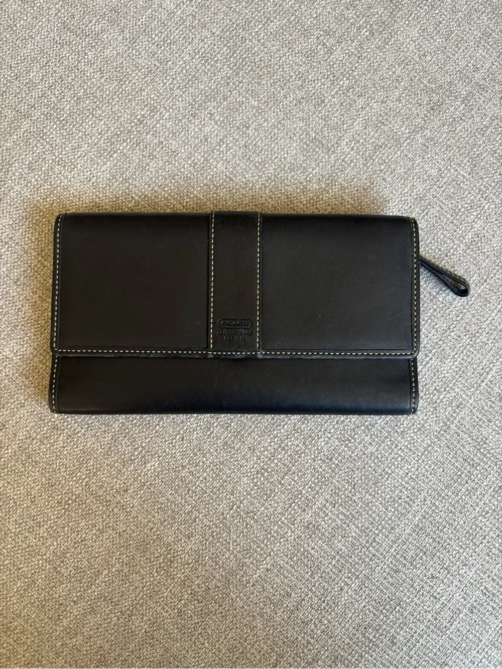 Coach Black Leather Trifold Wallet with Multiple Card Slots